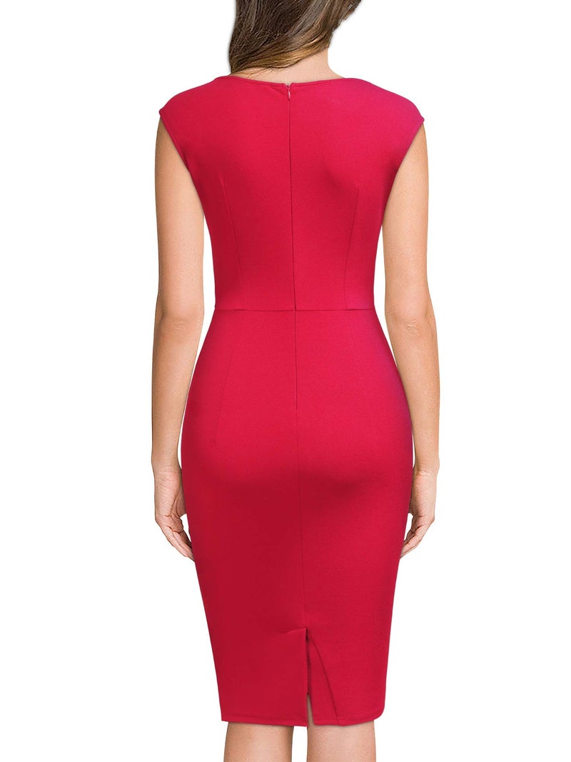 Miusol Women's Retro Ruffle Sleeveless Cocktail Pencil Dress (Small, Red) - Image 2